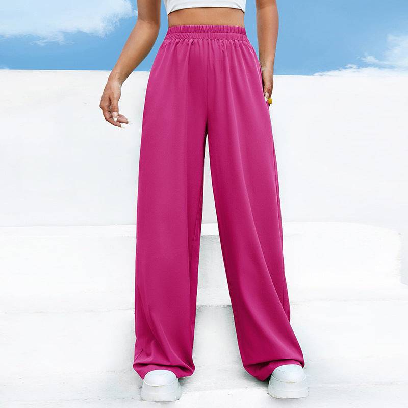 Wide Leg High Rise Sports Pants for Women - Solid Color Loose Fit Straight Leg Dance Pants  S Pink 