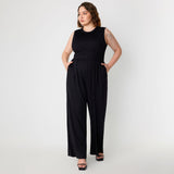 Plus Size Women Clothing Slimming Sleeveless Waist Trimming Casual Solid Color All Matching Jumpsuit Trousers - Wild Amber Fashion