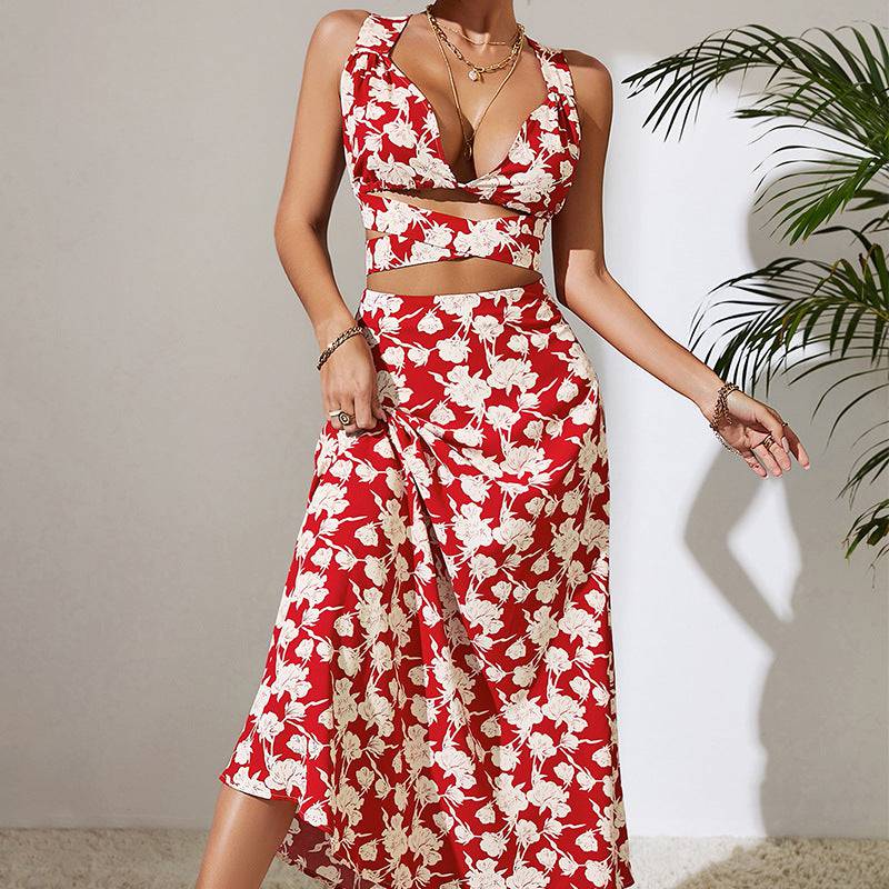 Red Floral Maxi Dress with Backless Design for a Stylish Vacation  XS Red 