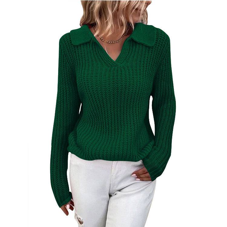 Women's Slim Fit Long Sleeve Polo Collar Knitted Sweater for Fall/Winter  S Green 