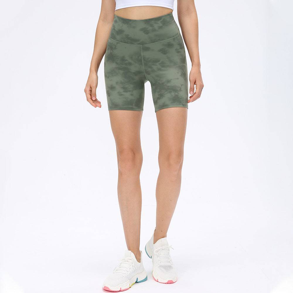 Sculpted Fit Yoga Shorts with Double-Sided Brushed Texture  4 Tie-Dyed Army Green 