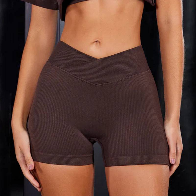 Stylish Five-Piece Yoga and Gym Fitness Set  S Brown Shorts 