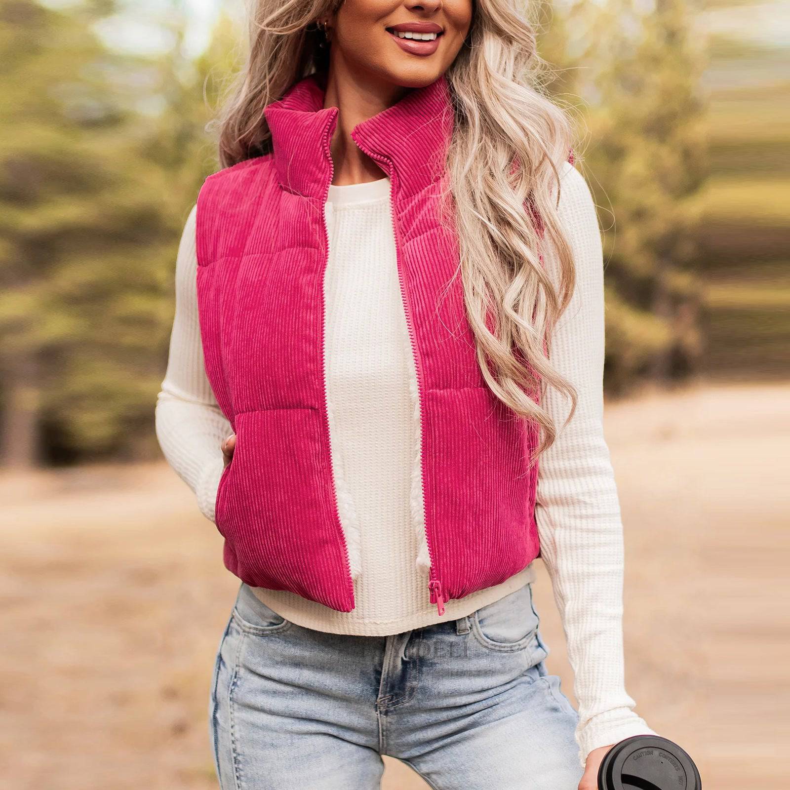 Short Vest Coat: Stylish Autumn Winter Layer for Women  S Coral Red 