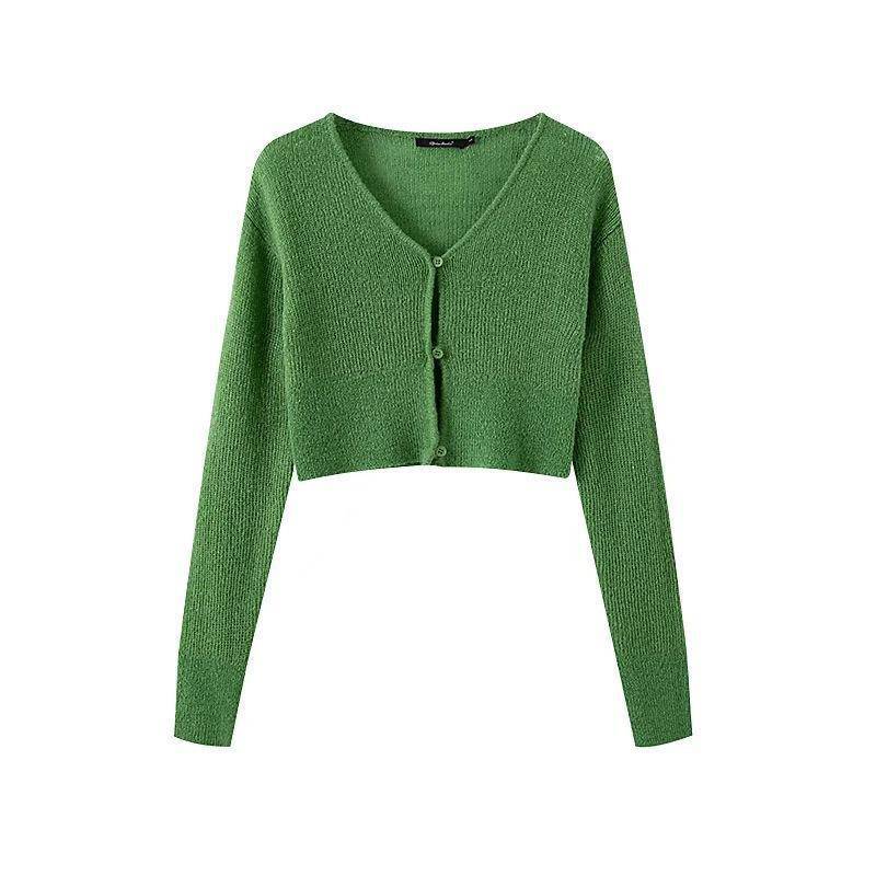 Slim Fit Cotton Knitted Single-Breasted Cardigan for Women  S Green 