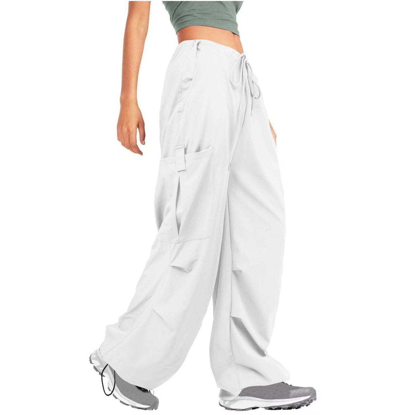 Solid Color Drawstring Women's Casual Sports Overalls  S White 