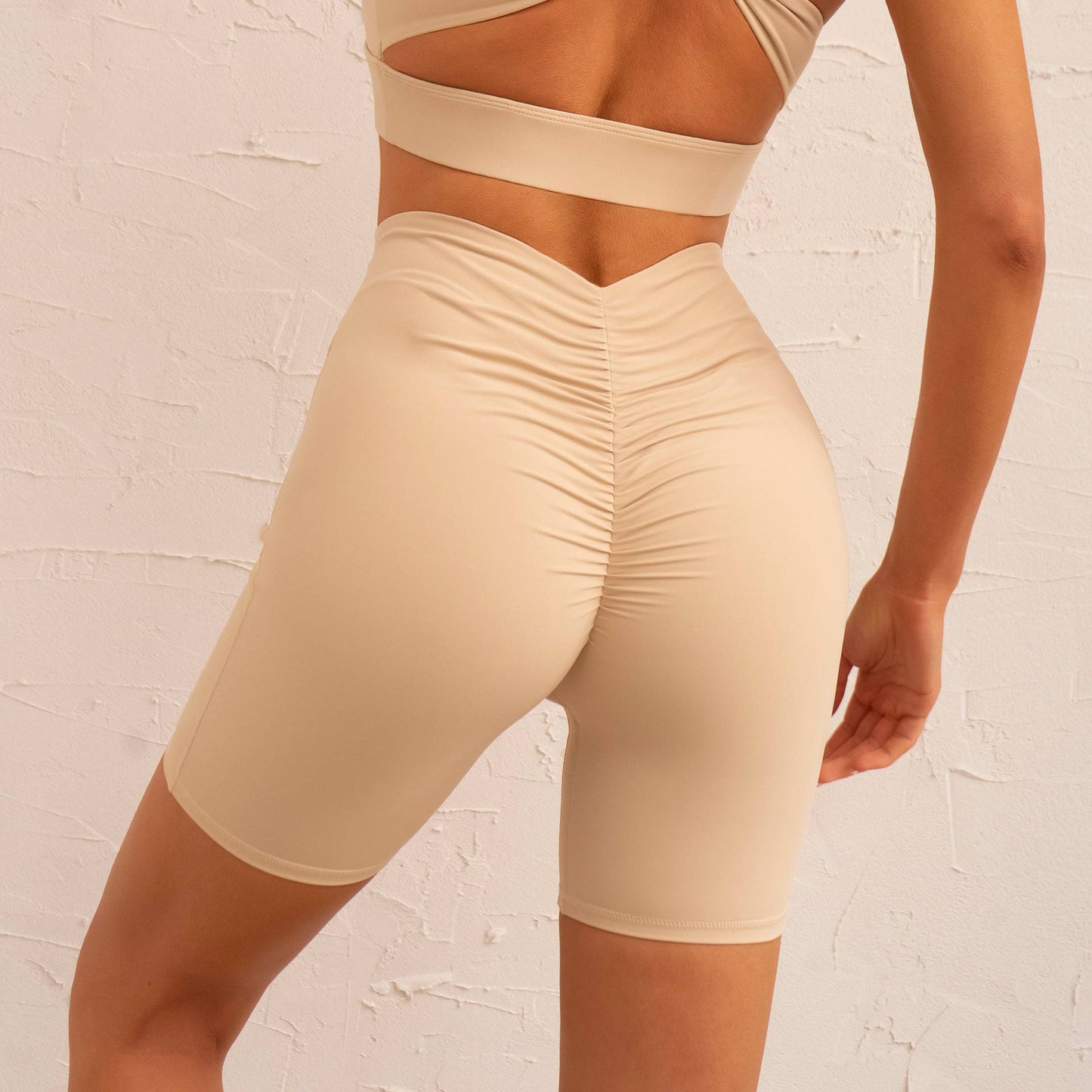 Pleated High-Strength Three-Piece Sports Suit for Women  S Oat Milk Color Shorts 