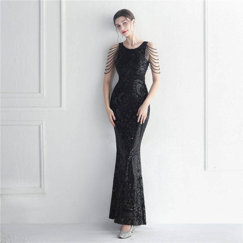 Sequin Embellished Backless Maxi Dress  S Black 