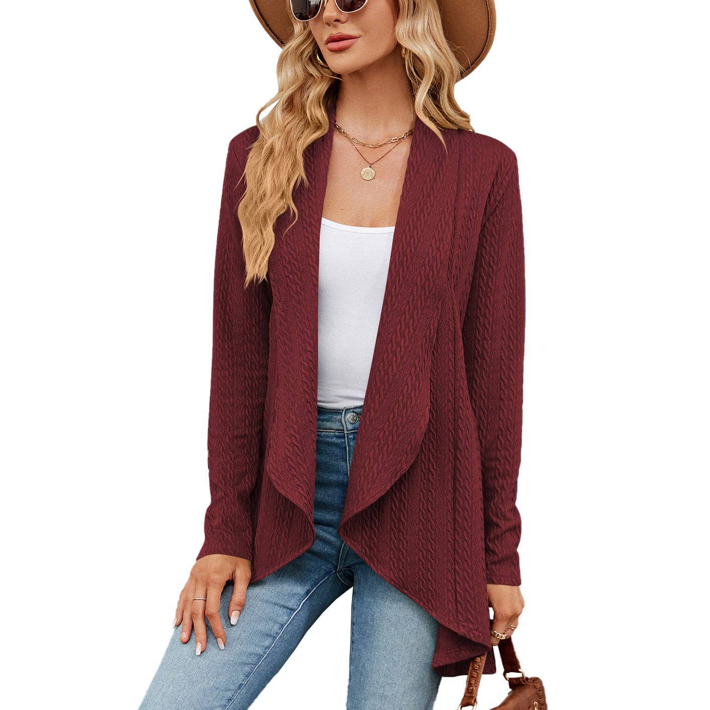 Women's Cozy Solid Color Long Sleeve Cardigan  S Burgundy 