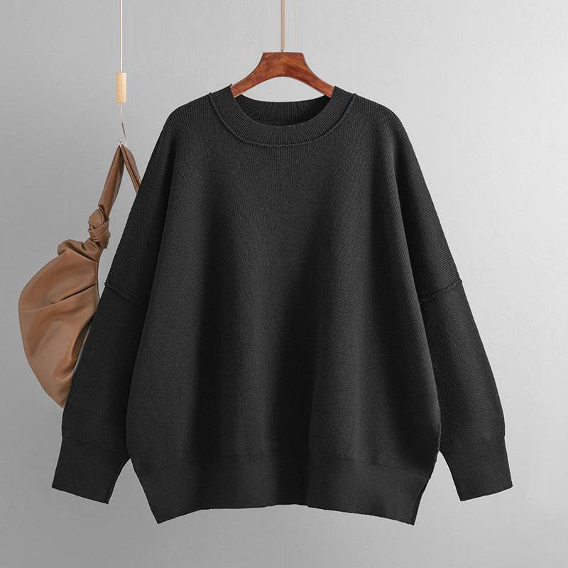 Loose Knit Solid Color Pullover for Women's Fall/Winter Wardrobe  One Size Black 