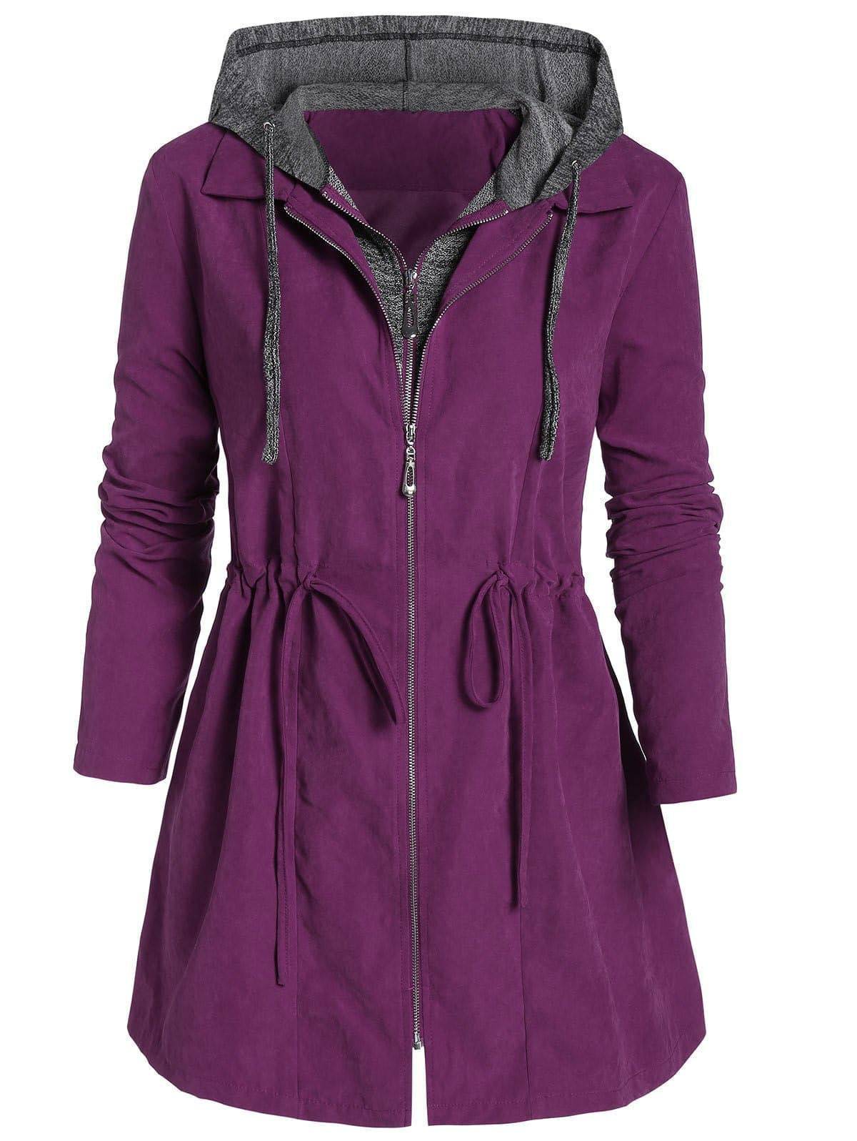 Women's Hooded Mid-Length Cotton-Padded Winter Coat  L Purple 