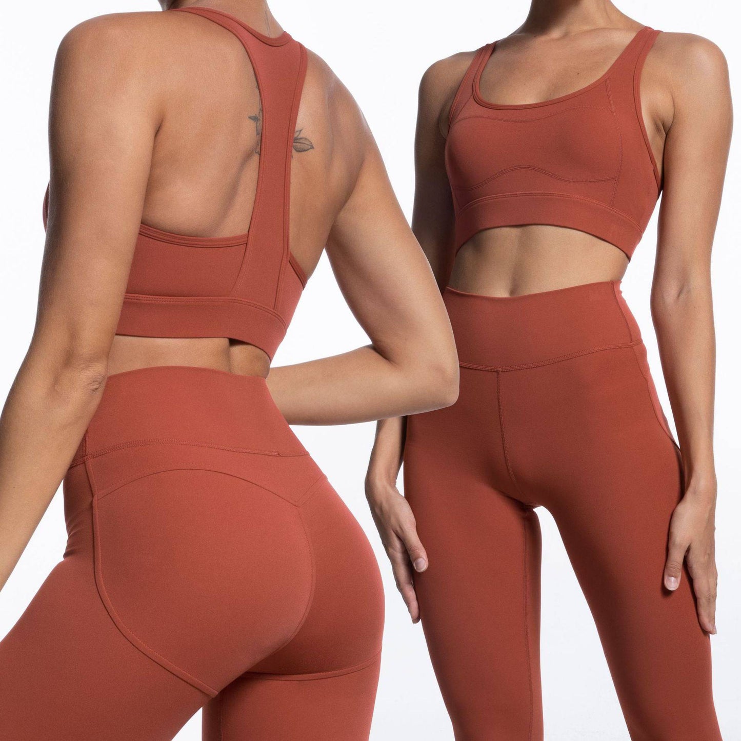 Yoga Fitness Set for Women: Slim Fit, High Waist, Sleeveless Top with High Rise, Full Length Pants  S Coral Red 