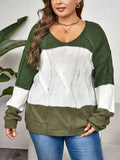 Plus Size Autumn Winter Color Block Crew Neck Comfortable Warm Sweater - Wild Amber Fashion