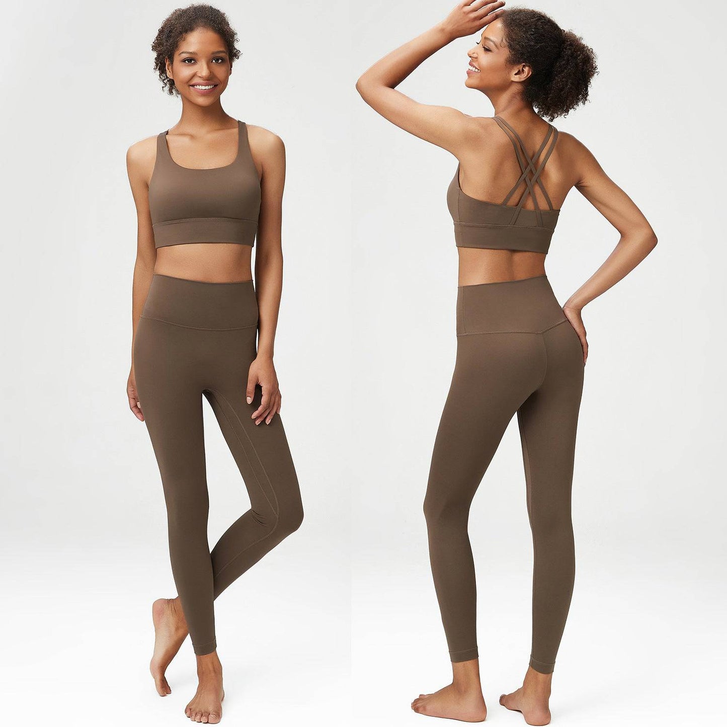 Lycra Classic Yoga Suit Women Women Sports Fitness Body Hugging Suit  S Deep Khaki 