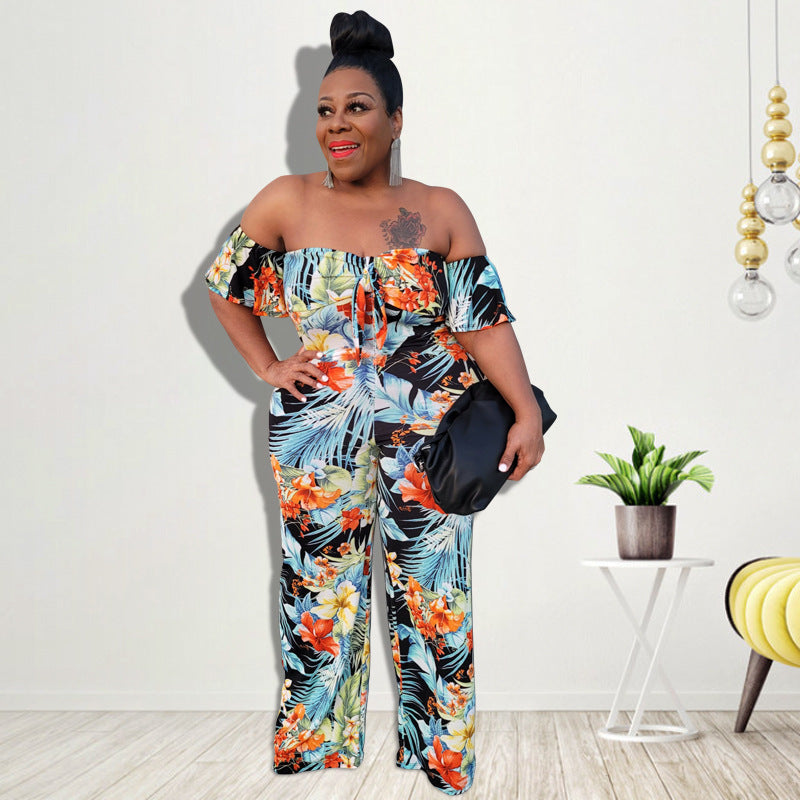 Plus Size Women Clothing Summer New off-the-Neck Jumpsuit - Wild Amber Fashion