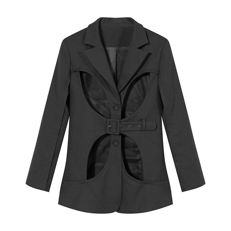 Red Niche Design Women's Hollow Cutout Coat for Annual Parties  S Black 