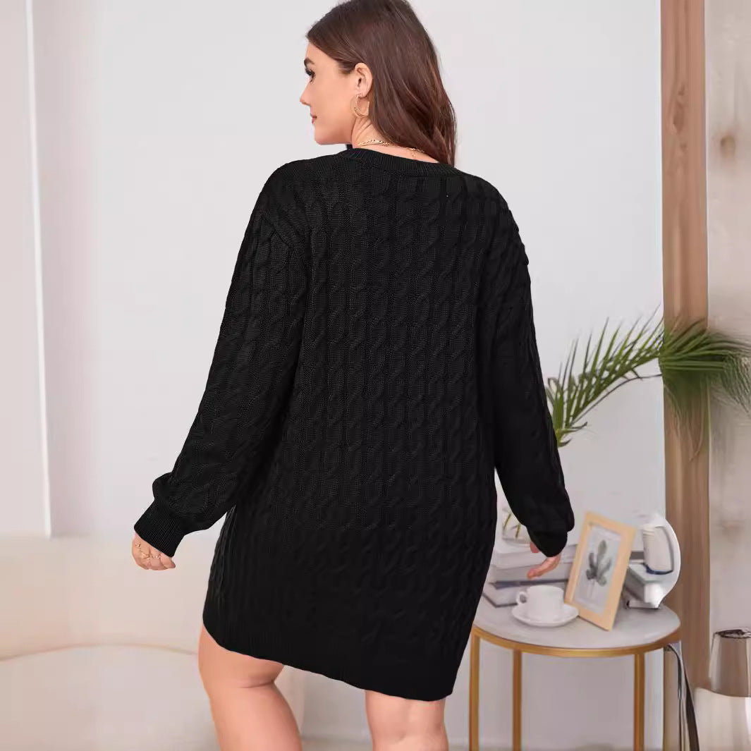 Sweater Dress Women Clothing Custom One Piece Woolen V Neck Knitted Dress No Belt - Wild Amber Fashion