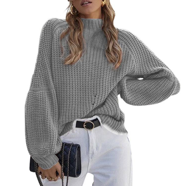 Warm and Chic Turtleneck Sweater for Women  S Gray 