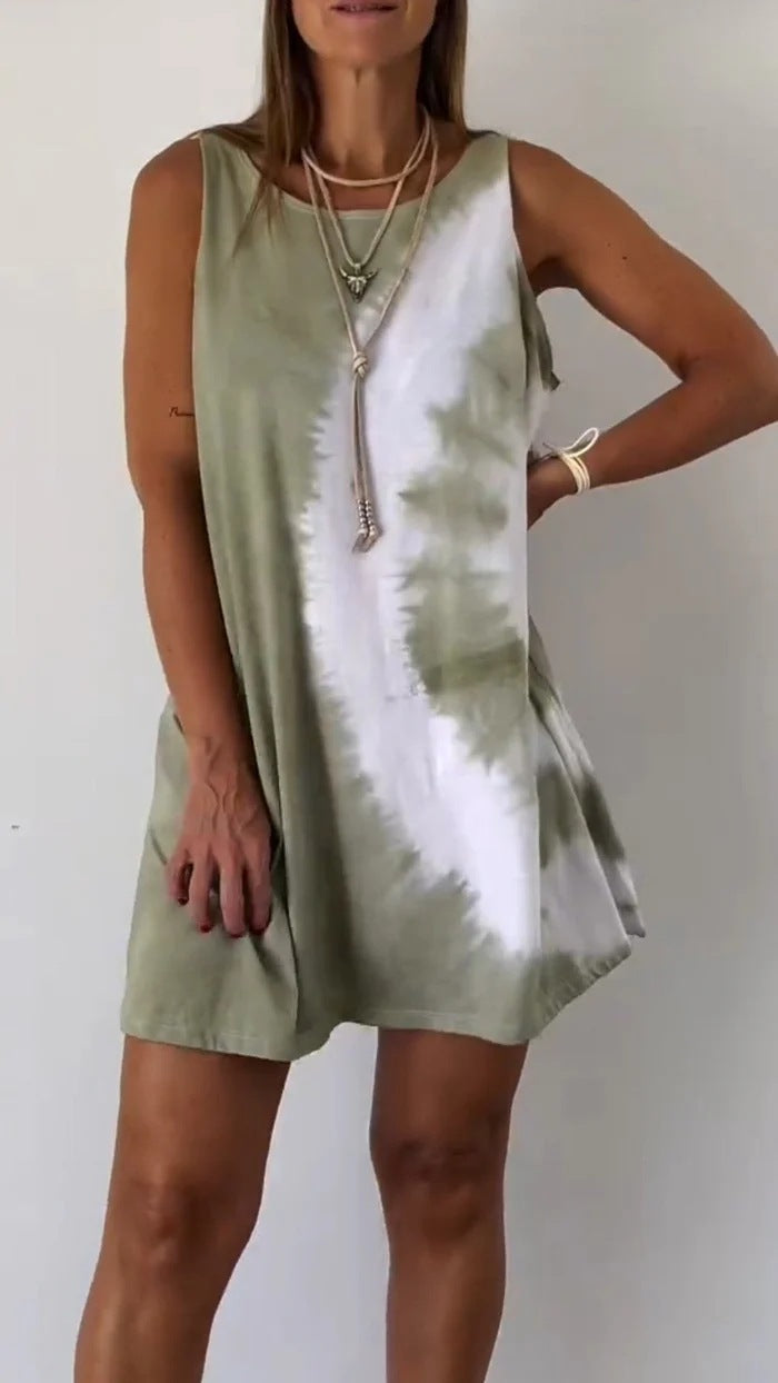 Women Internet Celebrity Summer Tie Dyed Printed Sleeveless Loose Dress - Wild Amber Fashion