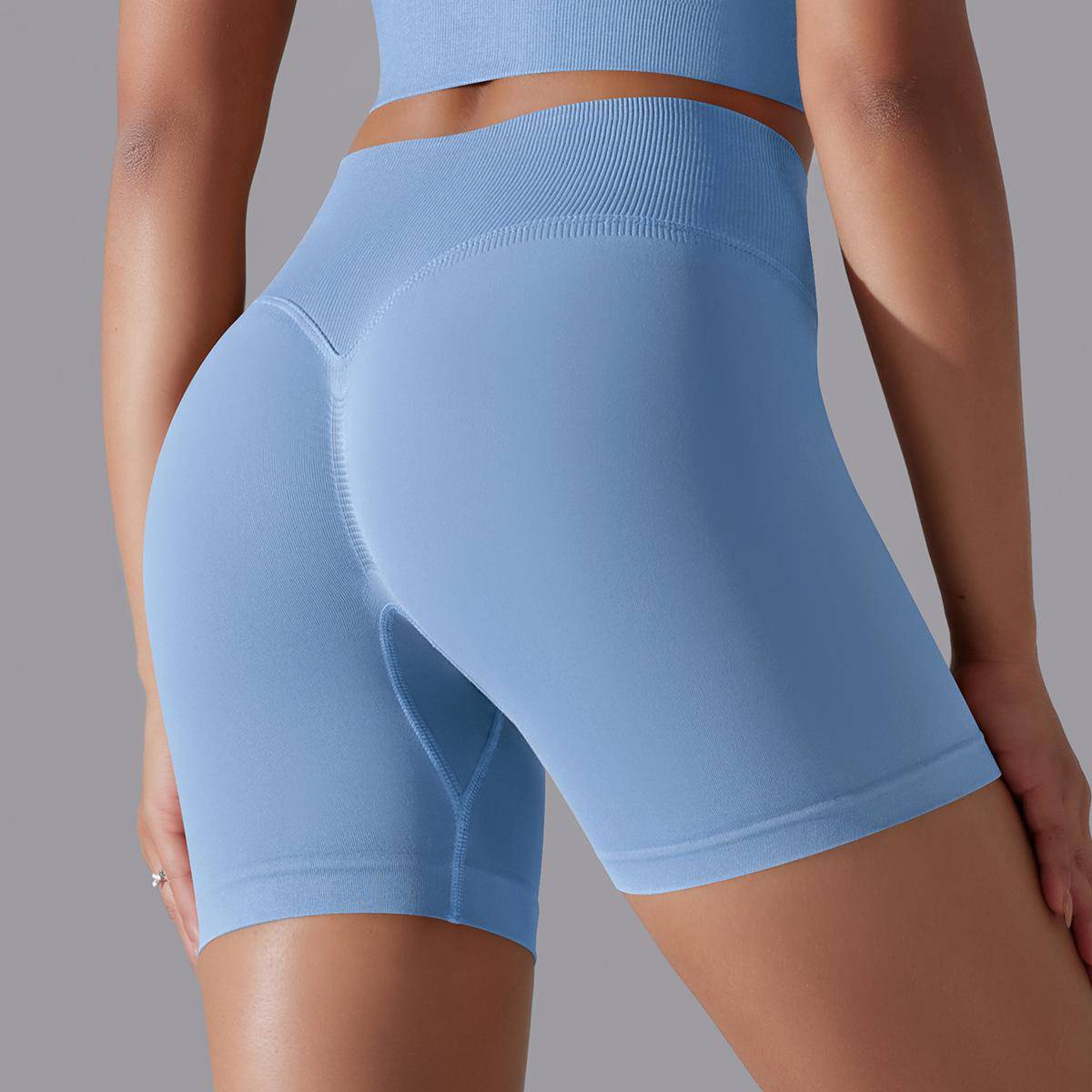 Seamless Cross Beauty Back Yoga Set for Women  S Shorts Sky Blue 