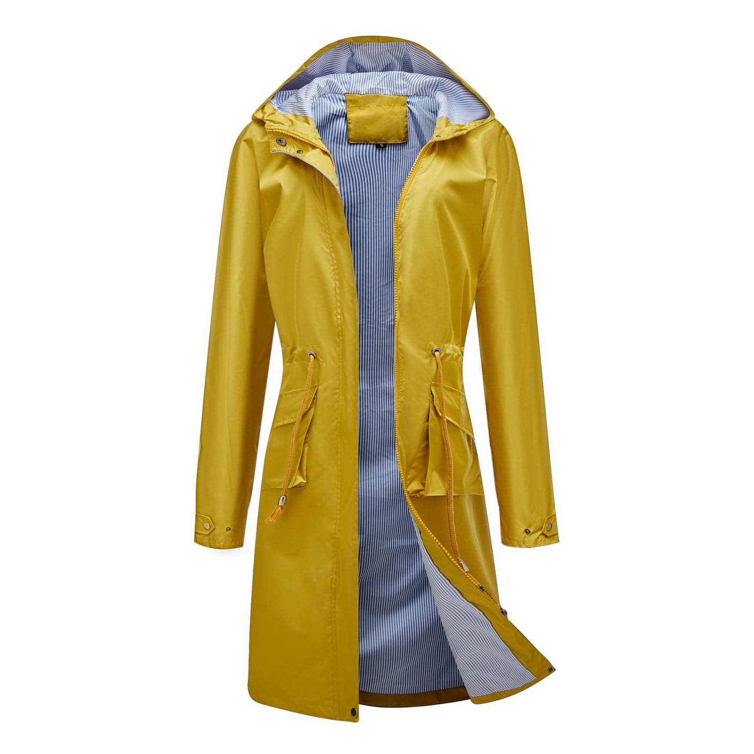 Women's Hooded Waterproof Trench Coat with Striped Lining  S Yellow 