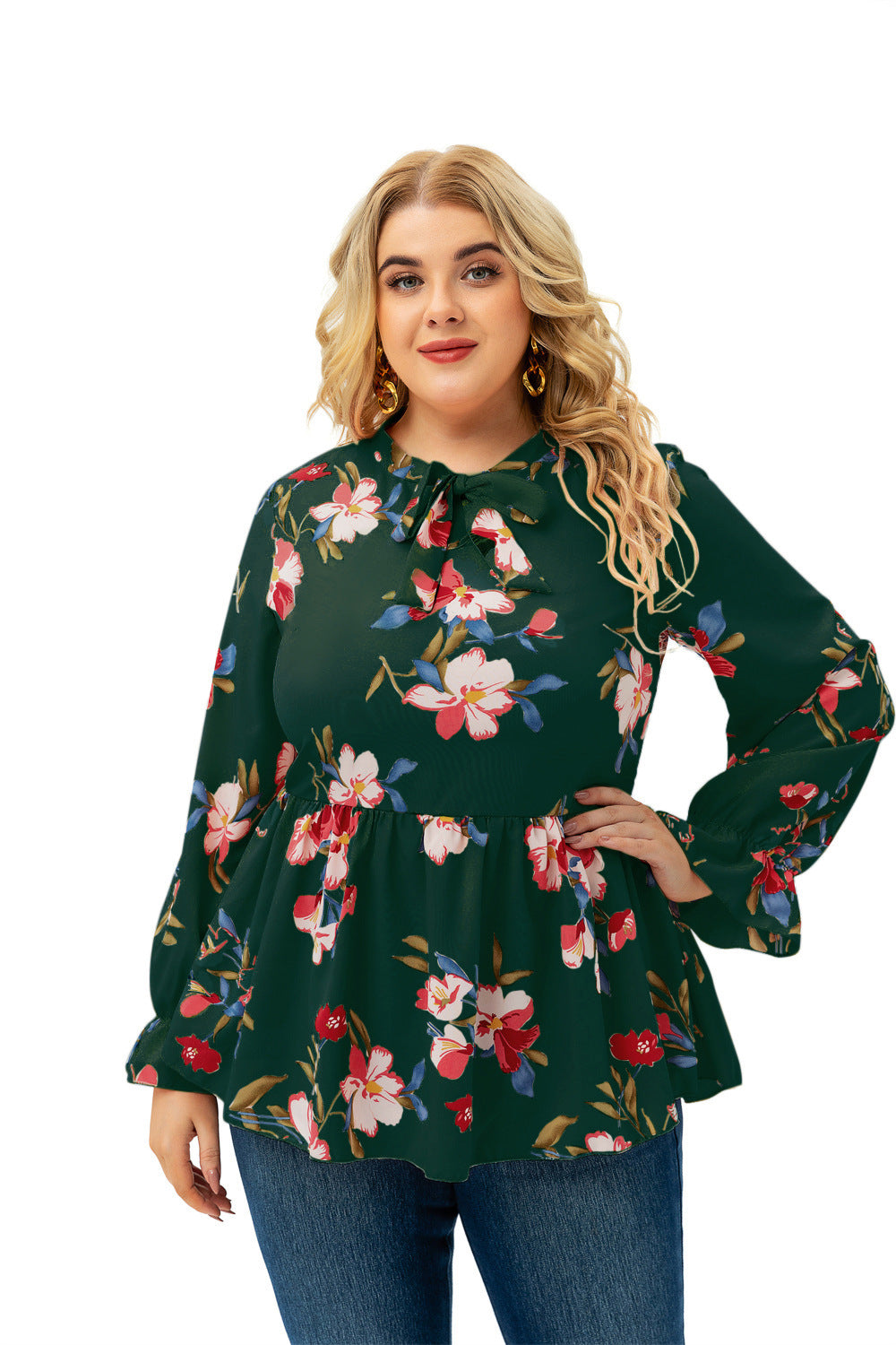 Plus Size Women Clothing Spring Autumn Full Figured Girl Long Sleeve Printed Top - Wild Amber Fashion