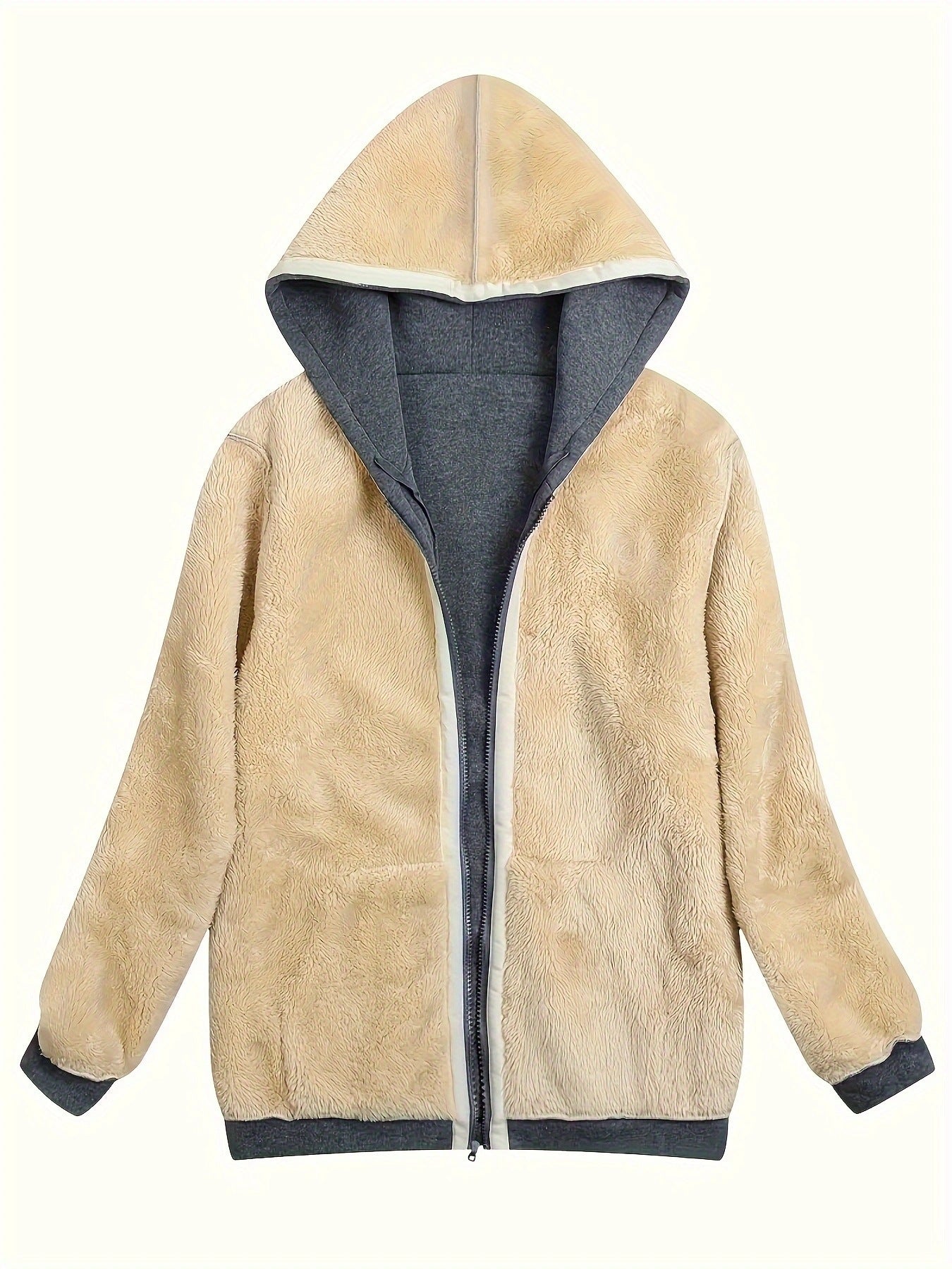 plus Size Women Clothing Winter Warm Plush Hoodie Coat