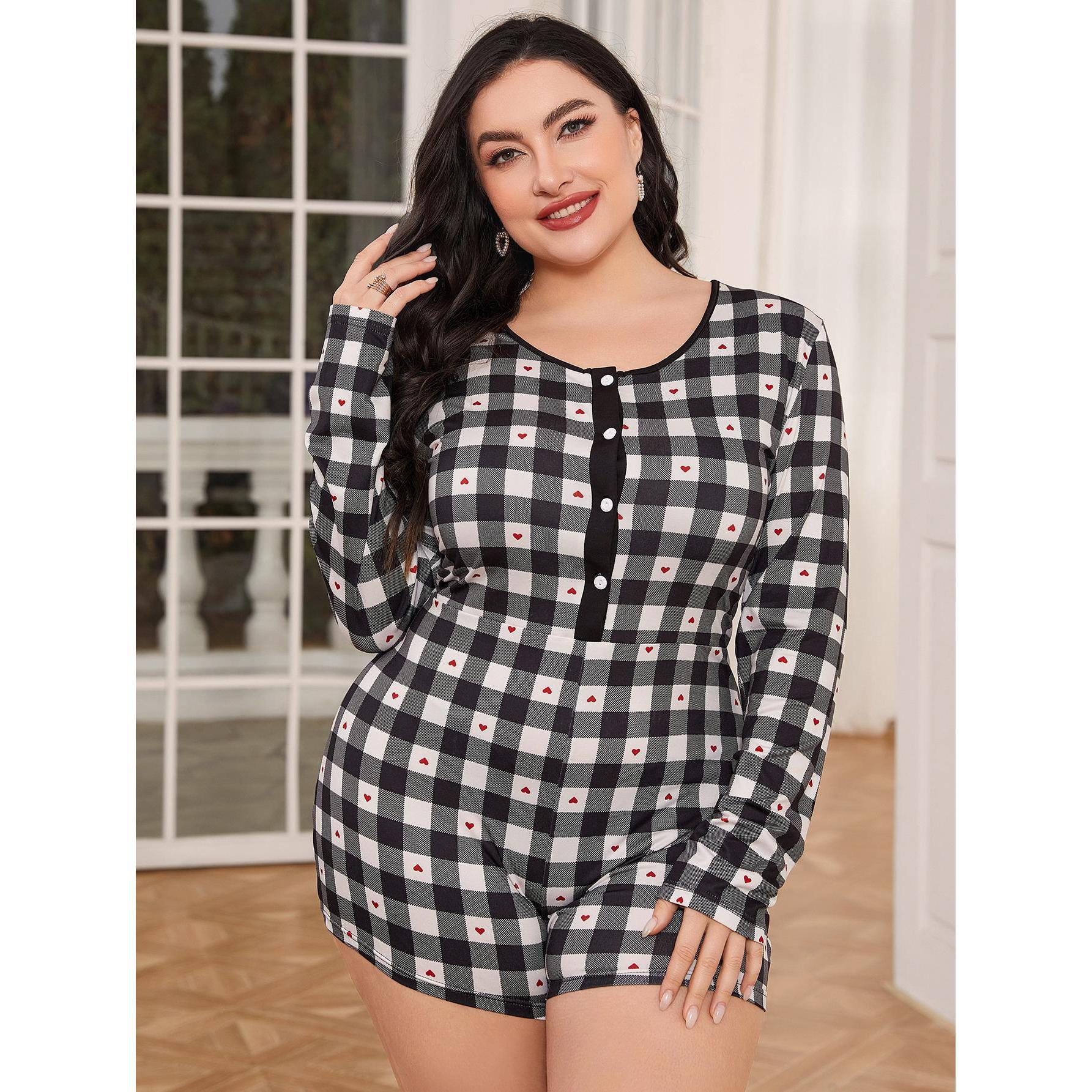 Plus Size Pajamas Women Spring Autumn Long Sleeve Siamese Home Wear Meike - Wild Amber Fashion