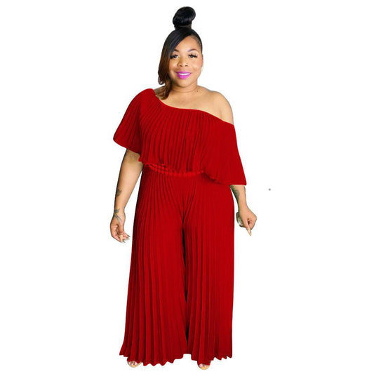 Plus Size Pleated High Temperature Stereotypes Solid Color Elegant Casual Trousers Jumpsuit Pants for Women - Wild Amber Fashion