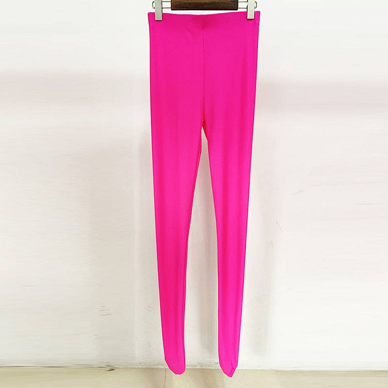 Pink High Rise Nylon Leggings  S Pink 