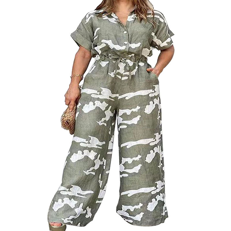 Plus Size Women Clothes Autumn Short Sleeved Jumpsuit - Wild Amber Fashion