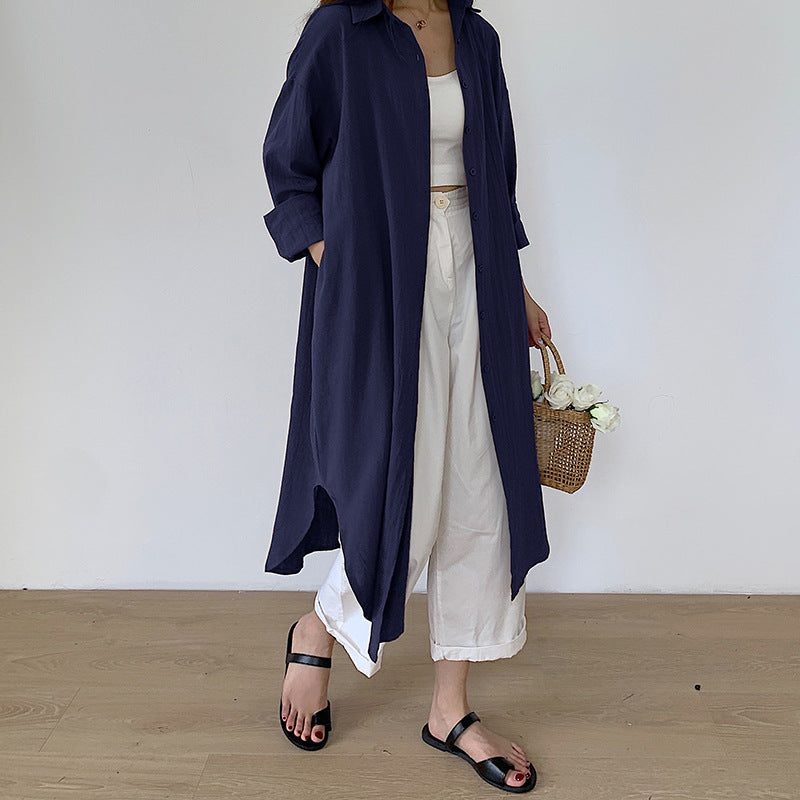 Shirt Dress High Grade Summer Women Niche Age Reducing Solid Color Loose Fitting Maxi Dress - Wild Amber Fashion