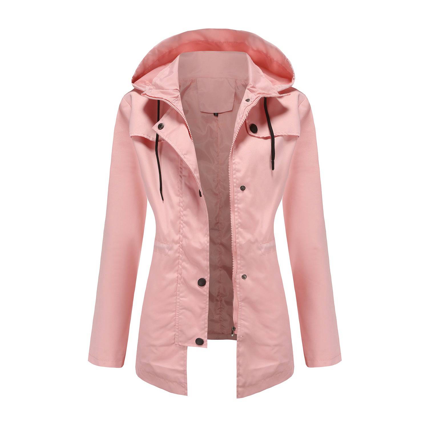 Mid-Length Hooded Nylon Windbreaker Raincoat for Women  S Pink 