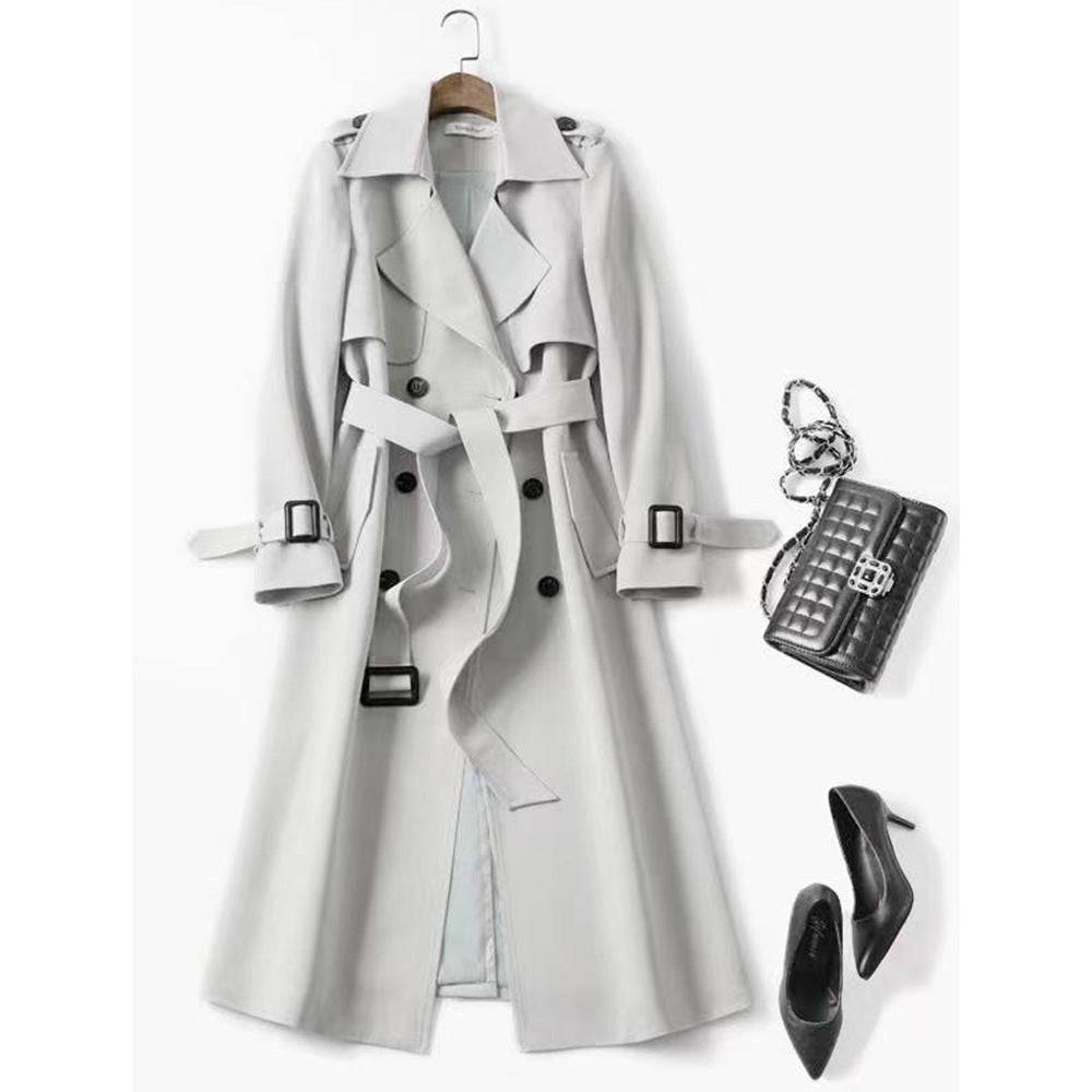 Elegant Patchwork Windbreaker Coat with Cinched Belt  S Ivory 