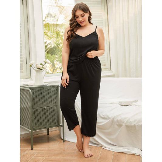 Plus Size Homewear Sling Backless Pajamas Two-Piece Set Can Be Worn outside - Wild Amber Fashion