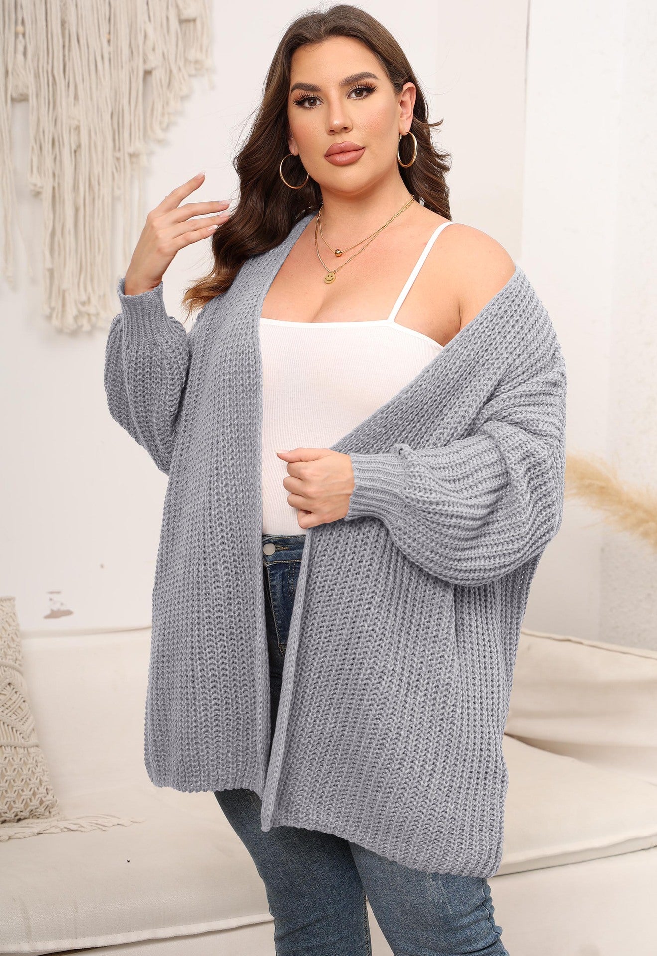 Plus Size Women Oversized Sweater Cardigan Women Clothing Autumn Winter Coarse Wool Needle Loose Wool Sweater Outside - Wild Amber Fashion