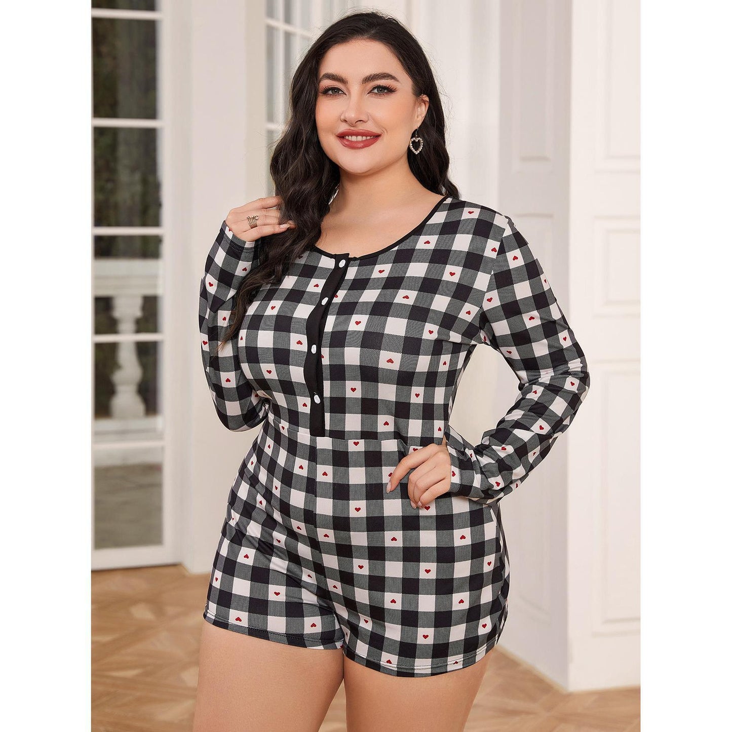 Plus Size Pajamas Women Spring Autumn Long Sleeve Siamese Home Wear Meike - Wild Amber Fashion