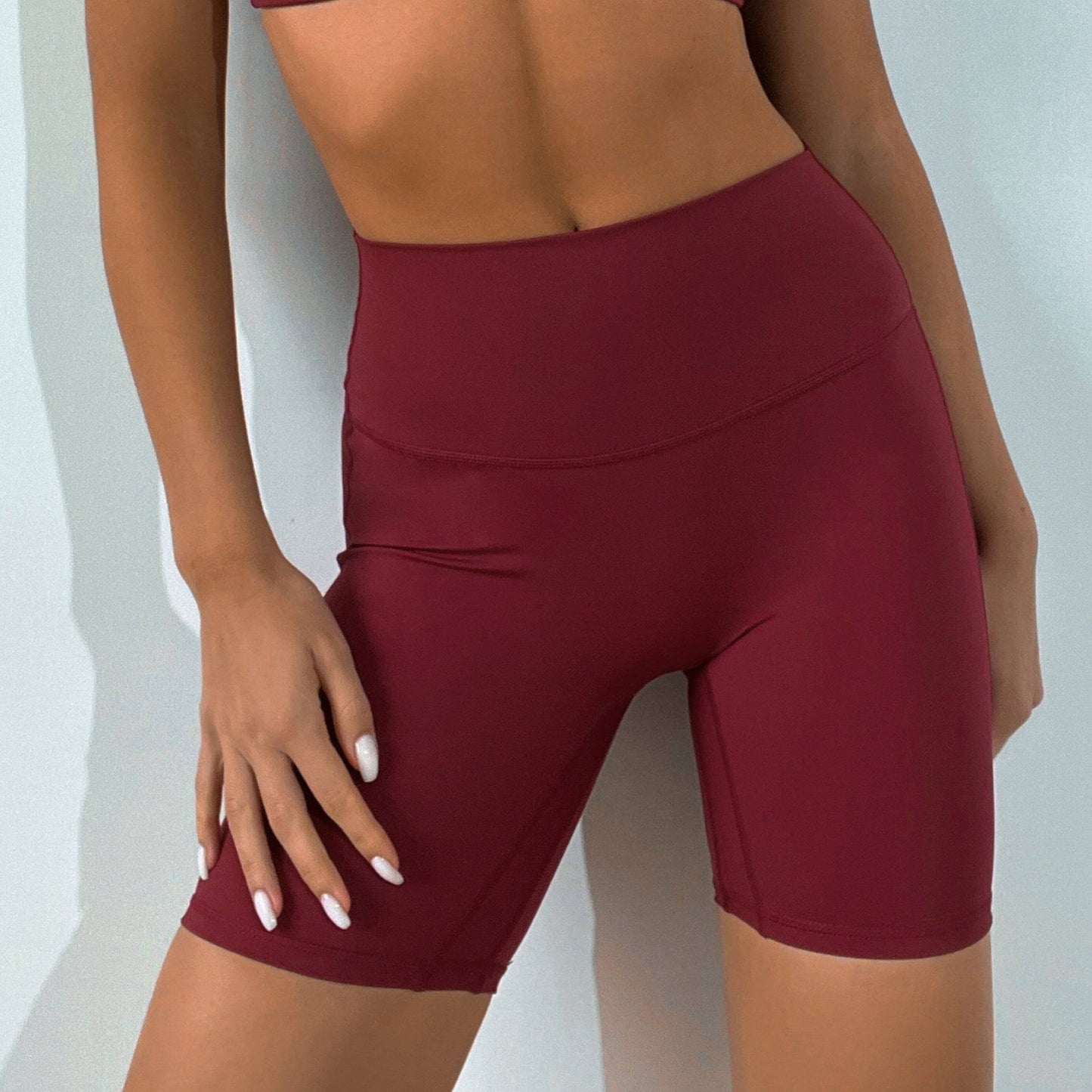 High Waist Pleated Yoga Shorts for Women  S Bloodstone Red Shorts 