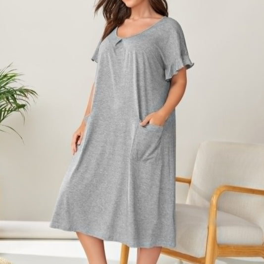 Plus Size Summer Women Clothing Dress Casual Home Pajamas Pocket Long Short Sleeve Nightdress for Women - Wild Amber Fashion