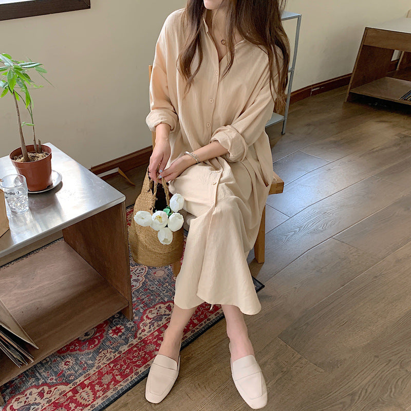 Shirt Dress High Grade Summer Women Niche Age Reducing Solid Color Loose Fitting Maxi Dress - Wild Amber Fashion