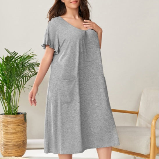 Plus Size Summer Women Clothing Dress Casual Home Pajamas Pocket Long Short Sleeve Nightdress for Women - Wild Amber Fashion