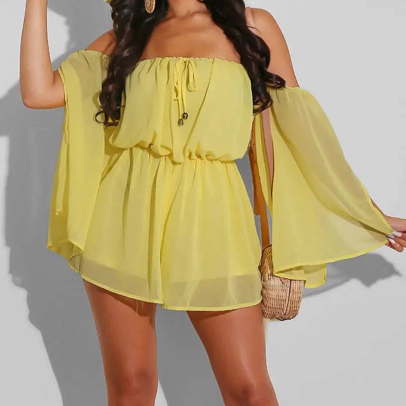 Elegant Off-Shoulder Chiffon Romper for Women  S Yellow 