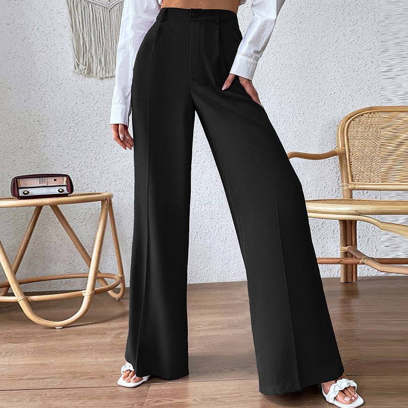 Elevate your Style with High-Waist Wide Leg Casual Trousers  S Black 