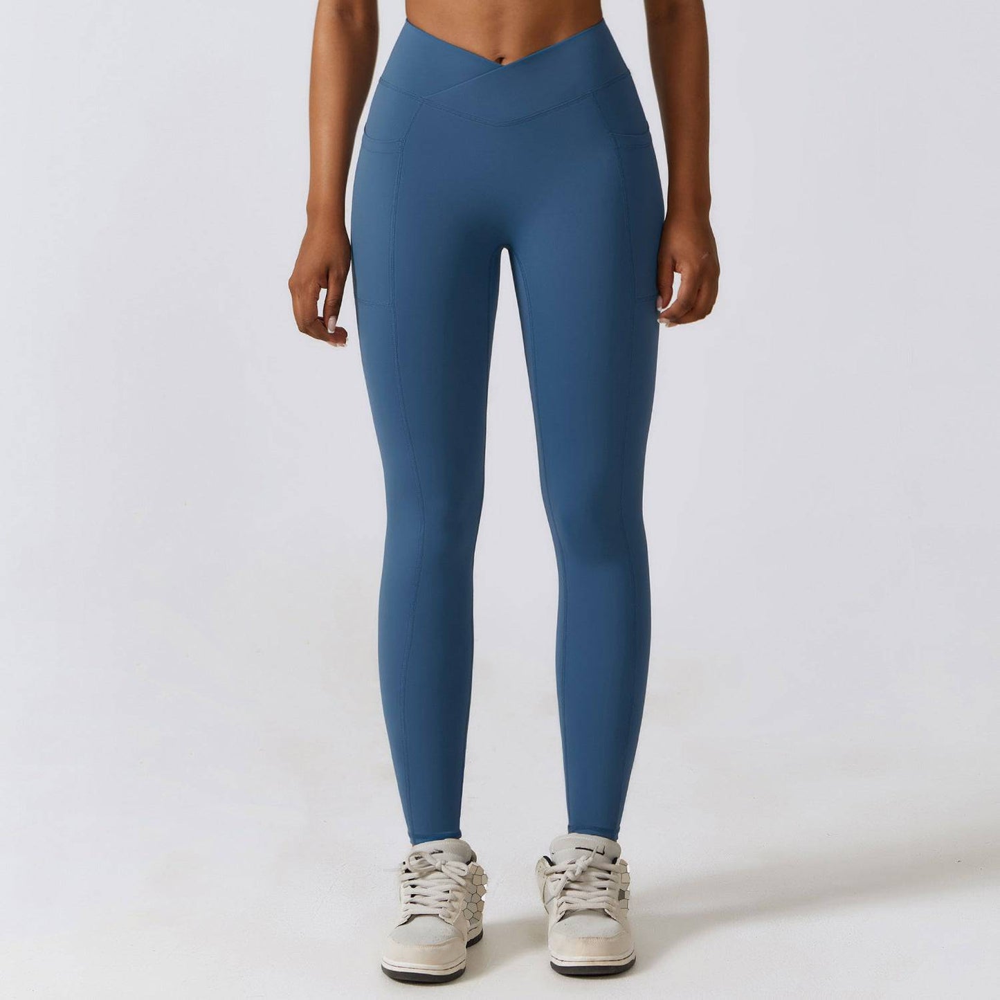 Peach High Waist Yoga Pants with Pocket for Women  S Night Sky Blue 