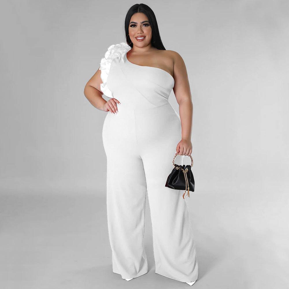 Plus Size Women Clothes One Shoulder Voile Wide Leg Pants for Women - Wild Amber Fashion