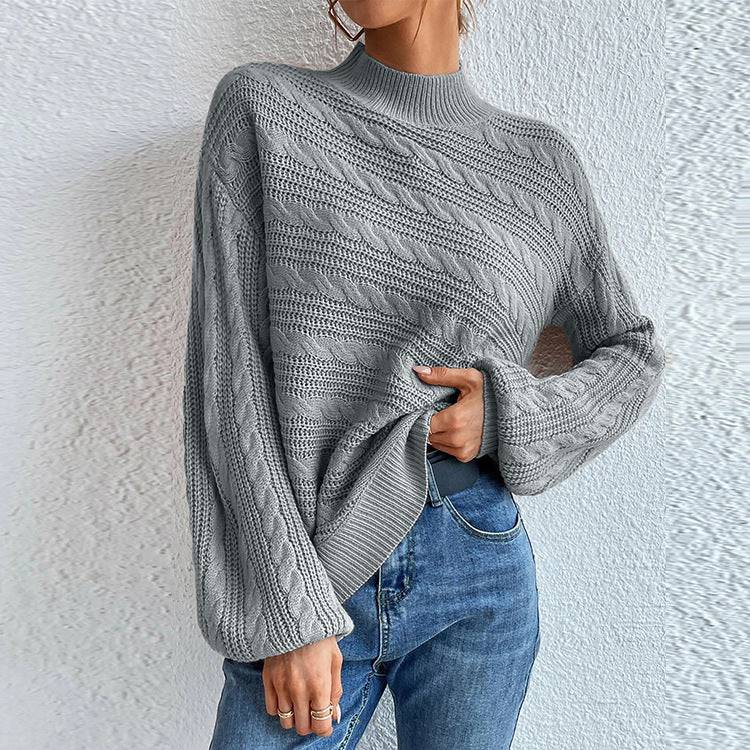 Twist Neck Pullover Sweater for Women in Solid Color with Loose Fit  S Gray 