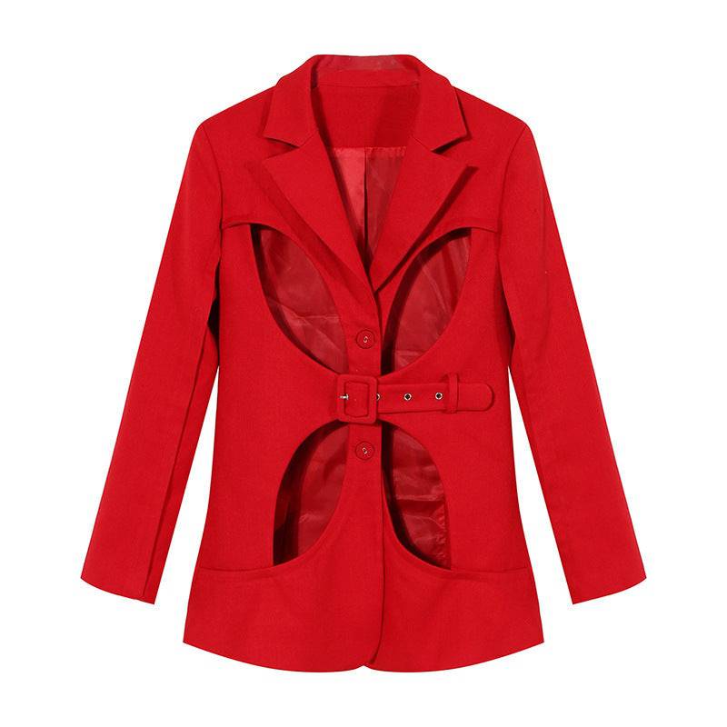 Red Niche Design Women's Hollow Cutout Coat for Annual Parties  S Red 