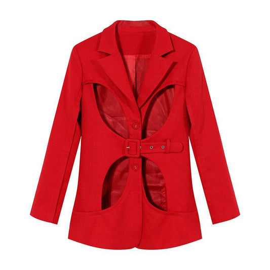 Red Niche Design Women's Hollow Cutout Coat for Annual Parties  S Red 