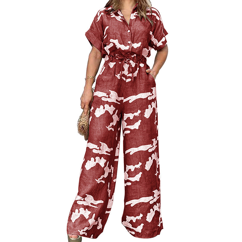 Plus Size Women Clothes Autumn Short Sleeved Jumpsuit - Wild Amber Fashion