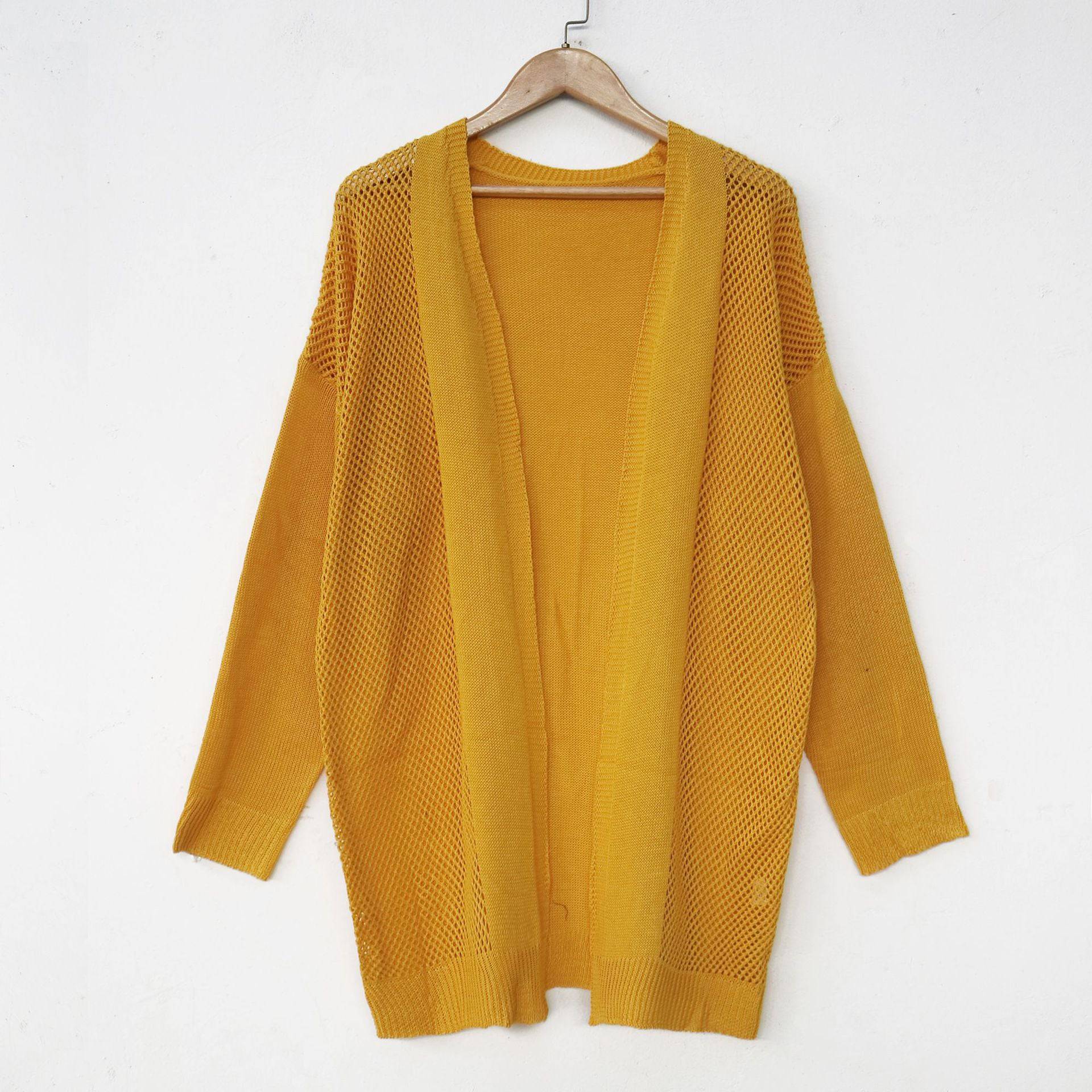 Plus Size Women Clothes Hollow Out Cutout Woven Coat Long Casual Outer Wear Cardigan Air Conditioning Shirt - Wild Amber Fashion