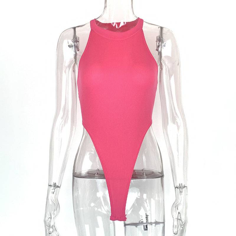 Sleek Sleeveless Bodysuit for Summer in Slim Fit  S Coral Red 